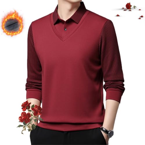 ZHCBAUA Herren Faux Zweiteiliges Revers Langarm Tops Gestreiftes Revers Fake 2-teiliges Strickshirt für Herren Langarm Warm Poloshirts Top von ZHCBAUA