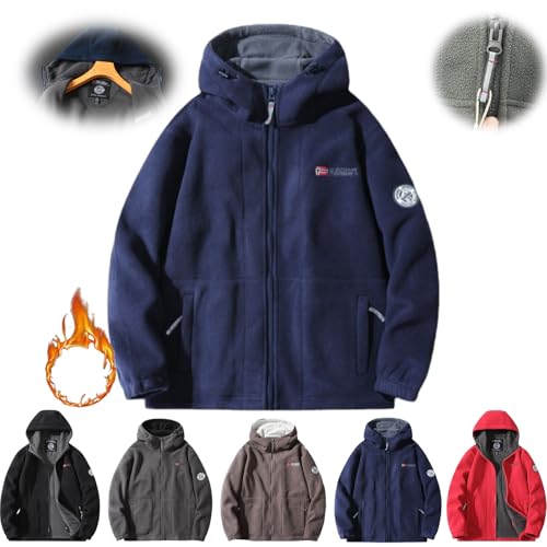 ZHCBAUA Herren-Kapuzenjacke, doppellagig, Fleece, Uni, 360 Grad, ultra-warme Sherpa-Kapuzenjacke, winddicht, durchgehender Reißverschluss, Polar-Sweatshirts (Marineblau, Größe M) von ZHCBAUA