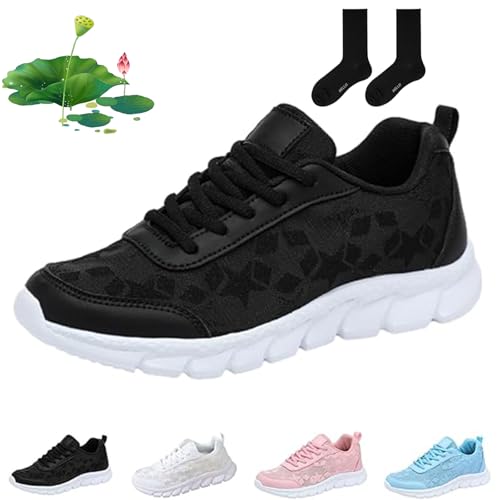 ZHCBAUA Luxuriöse orthopädische Damen-Sneaker, orthopädische Sneaker für Damen, leicht, hohl, atmungsaktiv, Netz-Laufschuhe für Damen, Schwarz, Größe 35 EU von ZHCBAUA