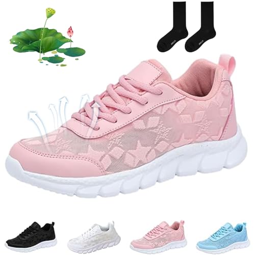 ZHCBAUA Luxuriöse orthopädische Damen-Sneaker, orthopädische Sneaker für Damen, leicht, hohl, atmungsaktiv, Netz-Laufschuhe für Damen (Rosa, 45 EU) von ZHCBAUA