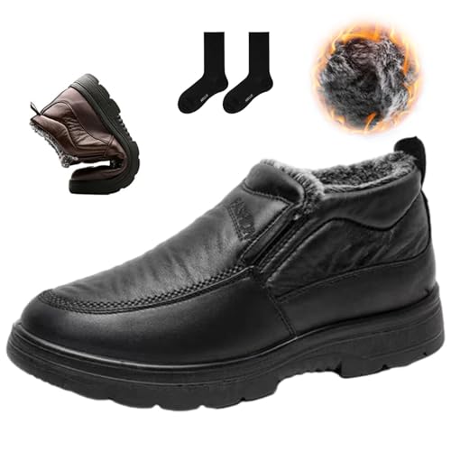 ZHCBAUA Orthopädische warme Schneestiefel für Herren, wasserdicht, rutschfest, Winter-Fleece-Schuhe, Barfuß, warmes Fell gefüttert, Winterstiefeletten (Schwarz, 47 EU) von ZHCBAUA