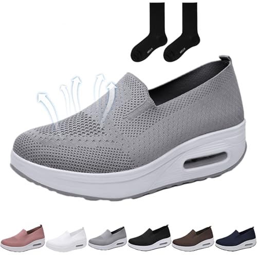 ZHCBAUA Vogany Orthopädische Sneaker für Damen, Vogany-Schuhe, orthopädische Sneaker für Damen, bequem, rutschfest, atmungsaktiv, zum Hineinschlüpfen, Plateau-Sneaker (Grau, 41 EU) von ZHCBAUA