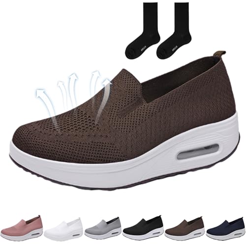 ZHCBAUA Vogany Orthopädische Sneaker für Damen, Vogany-Schuhe, orthopädische Sneaker für Damen, bequem, rutschfest, atmungsaktiv, zum Hineinschlüpfen, Plattform-Sneaker (Braun, 41 EU) von ZHCBAUA