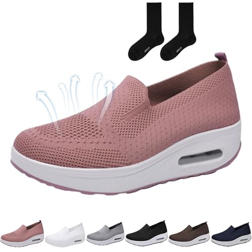 ZHCBAUA Vogany Orthopädische Sneaker für Damen, Vogany-Schuhe, orthopädische Sneaker für Damen, bequem, rutschfest, atmungsaktiv, zum Hineinschlüpfen, Plattform-Sneaker (Rosa, 36 EU) von ZHCBAUA