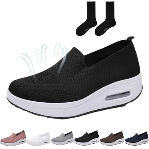 ZHCBAUA Vogany Orthopädische Sneaker für Damen, Vogany-Schuhe, orthopädische Sneaker für Damen, bequem, rutschfest, atmungsaktiv, zum Hineinschlüpfen, Plattform-Sneaker (Schwarz, 42 EU) von ZHCBAUA