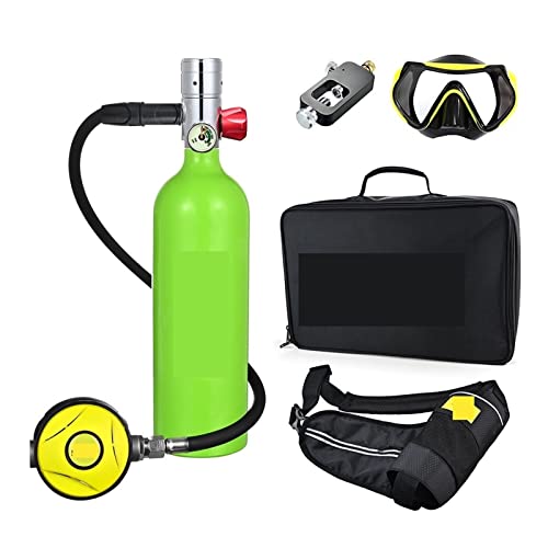 ZHELLY Tauchausrüstung, Tragbare Sauerstoffflasche for Tauchen mit 1 l Fassungsvermögen (Color : Silverhead in Green Bottle, Size : 1L) von ZHELLY