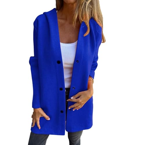 Casual Single Breasted Hooded Jacket, Plus Size Lapel Neck Solid Color Trench Coat Autumn Winter for Women (Blue,5XL) von ZHKVAG