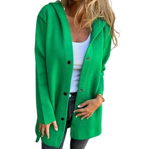 Casual Single Breasted Hooded Jacket, Plus Size Lapel Neck Solid Color Trench Coat Autumn Winter for Women (Green,L) von ZHKVAG