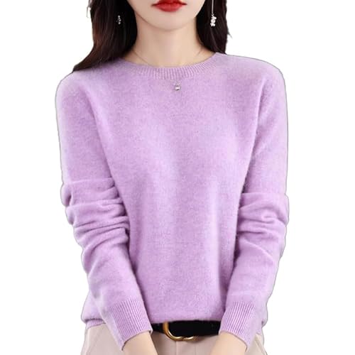 ZHKVAG Cashmere Sweaters for Women, New Womens Solid Color Crew Neck Long Sleeve Cashmere Sweaters Pullover Sweater (Purple,S) von ZHKVAG