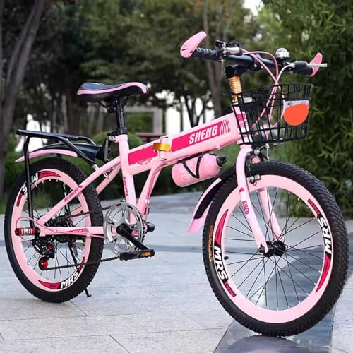 Zusammenklappbares Kinderfahrrad 24 Zoll Variable Geschwindigkeit Kohlenstoffstahlrahmen Geeignet für Jungen und Mädchen V Bremsdesign Pendeln Spielreisefahrzeug A,18 inches von ZHMQQDL