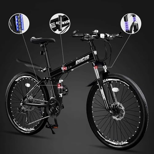 Zusammenklappbares Mountainbike Doppelte Stoßdämpfung Vorderradgabel Rennrad 26 Zoll 24 Gang Mittelstellung Stoßdämpfung Verschiedene Fahrstile Komfortableres Softtail Fahrrad C,26-inch 24-Speed von ZHMQQDL