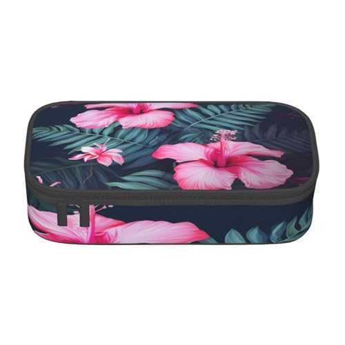 ZHONGSK Federmäppchen mit großem Fassungsvermögen, großes Federmäppchen – Hawaii rosa Blume – Schulschreibwaren-Organizer, Make-up-Tasche mit Reißverschlussfächern für Mädchen, Jungen, Kinder, von ZHONGSK