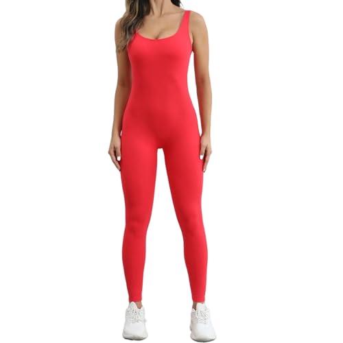 ZHSHOUYI Damen-Body Yoga-Anzug Ausgehöhlter Rücken Honig-Overall Weich Und Bequem Schnell Trocknend Für Sport Radfahren Fitness,Rot,M von ZHSHOUYI