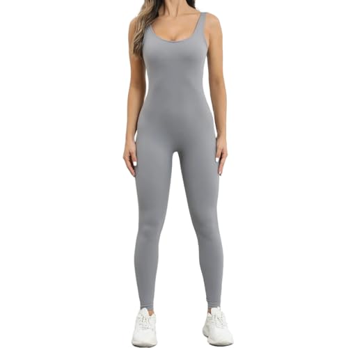 ZHSHOUYI Damen-Body Yoga-Anzug Ausgehöhlter Rücken Honig-Overall Weich Und Bequem Schnell Trocknend Für Sport Radfahren Fitness,grau,L von ZHSHOUYI