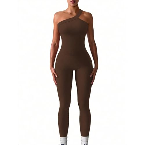 ZHSHOUYI Damen-Yoga-Jumpsuits Gerippt Einteilig Einteilig Sport-Jumpsuits,Kaffee,S von ZHSHOUYI