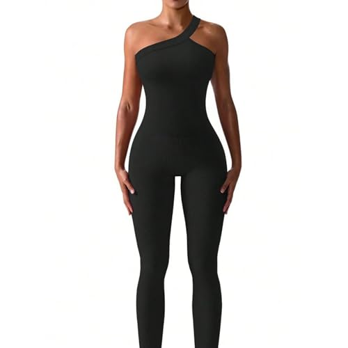 ZHSHOUYI Damen-Yoga-Jumpsuits Gerippt Einteilig Einteilig Sport-Jumpsuits,Schwarz,M von ZHSHOUYI