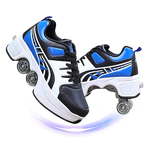 ZHYX Deform Wheel Skates Rollschuhe, lässige Deformation-Sneaker, Walk-Skates, Herren und Damen, Runaway-Skates, vierrädrig, blau-schwarz, 37 von ZHYX