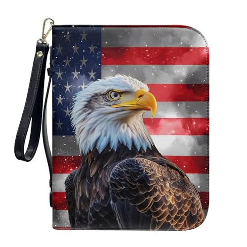 ZIATUBLES Bibelhüllen aus PU-Leder mit Gurt, Buchtasche, Bibelhalter, Kirche, Bibeltasche für Gebetsstudium, L-2XL, Grunge Amerikanische Flagge Adler, XL von ZIATUBLES