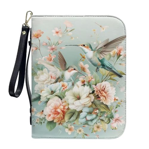 ZIATUBLES Bibelhüllen mit Reißverschlusstaschen, PU-Leder, Bibeltasche, Kirche, Bibeltasche mit Gurt, christliche Tasche zum Gebet, L-2XL, Chinesischer Rosen-Kolibri, L von ZIATUBLES