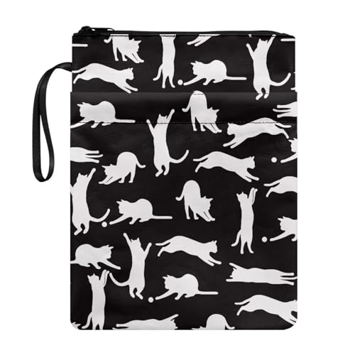 ZIATUBLES Buchhülle mit schwarzem Katzen-Aufdruck für Buchliebhaber, langlebige Buchhüllen für Taschenbücher, wasserdichte Buchschutztasche mit Reißverschluss, 29,5 x 21,6 cm, Buch-Sox-Geschenke für von ZIATUBLES