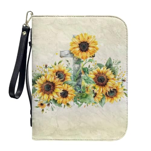 ZIATUBLES Kunstleder-Bibelhülle, Kirche, Bibeltasche, Buch-Organizer, Halter für Gebet, christlich, L-2XL, Retro-Sonnenblumenkreuz, L von ZIATUBLES