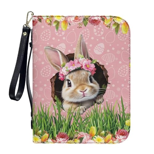 ZIATUBLES Kunstleder-Bibelhüllen mit Riemen, Tragebuchhülle, Bibelhalter, Kirche, Bibeltasche für Gebetsstudium, L-2XL, Ostertulpe mit floralem Hase, L von ZIATUBLES