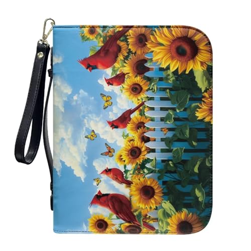 ZIATUBLES Kunstleder-Bibelhüllen mit Riemen, Tragebuchhülle, Bibelhalter, Kirche, Bibeltasche für Gebetsstudium, L-2XL, Sonnenblume Kardinalvogel, L von ZIATUBLES