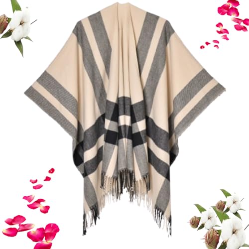 ZIHAOFC Damen-Schal, Wickelponcho, Pullover, Quaste, geteilter Schal, Schlichter Karierter Jacquard-Schal, Damen-Poncho, Karierter Schal (L,130 * 150cm) von ZIHAOFC