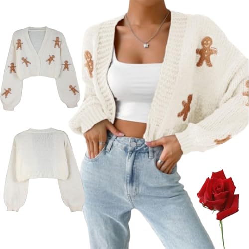 ZIHAOFC Langärmliger, weihnachtlicher, kurzer Lebkuchen-Cardigan für Damen, Lebkuchen-Cardigan für Damen (Apricot,M) von ZIHAOFC