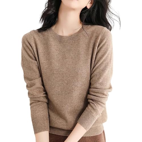 ZIHAOFC Pullover für Damen 2024, lässiges Langarm-Unterhemd, süßer Rundhalspullover, Herbstmode, Strickoberteile, Blusen Seeblau (Camel Color,L) von ZIHAOFC