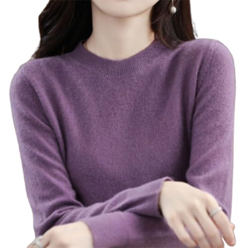 ZIHAOFC Pullover für Damen 2024, lässiges Langarm-Unterhemd, süßer Rundhalspullover, Herbstmode, Strickoberteile, Blusen Seeblau (Purple2,XXL) von ZIHAOFC