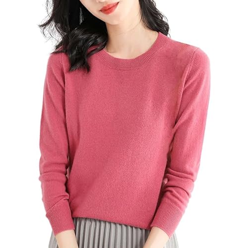 ZIHAOFC Pullover für Damen 2024, lässiges Langarm-Unterhemd, süßer Rundhalspullover, Herbstmode, Strickoberteile, Blusen Seeblau (Rose red,M) von ZIHAOFC