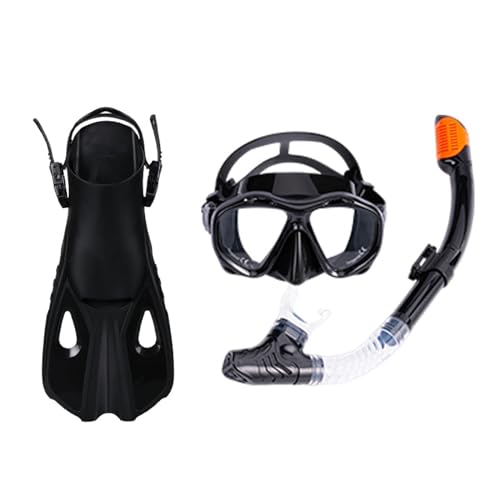 Schnorchelset mit Flossen, Schnorchelausrüstung in Reisegröße mit Schwimmflossen, Hochwertige Tauchermaske für Kinder Erwachsene-Orange||S/M von ZILUXI