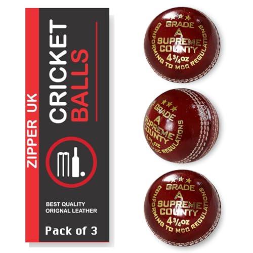 Zipper Junior Cricketball, Supreme County Leder-Cricketbälle für Jugendliche, 135 g, Rot, 3 Stück von ZIPPER UK