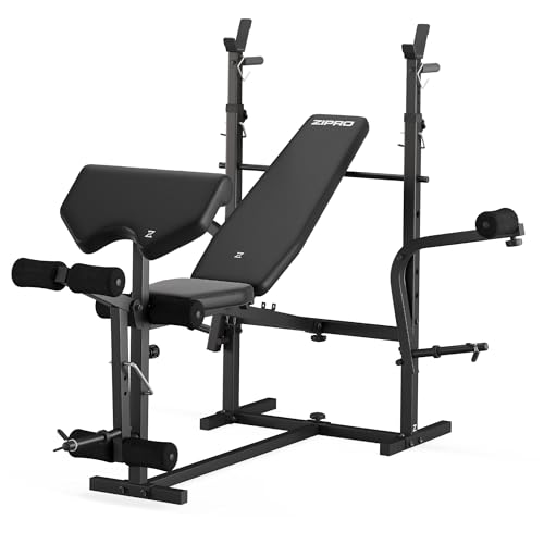 Zipro olympisches Hantelbank-Set Ripped, Hantelbank mit Beinentwickler, Curlpult, Ablage und Butterfly, Kraftstation verstellbare Rückenlehne und Sitzkissen, 270kg, Multifunktion Trainingsbank von ZIPRO