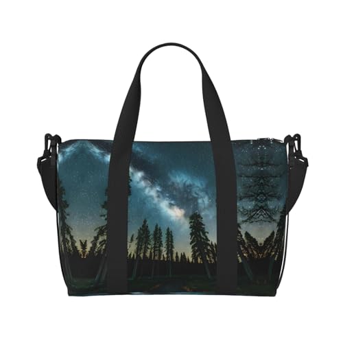 Vielseitige Sporttasche mit Nachthimmel mit Bäumen-Aufdruck, Begleiter für Ihre Reisen und Fitness-Routinen, Schwarz, Einheitsgröße von ZISHAK