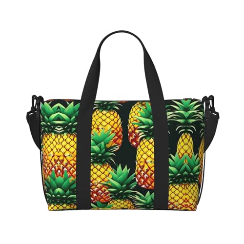 Vielseitige Sporttasche mit tropischem Frucht-Ananas-Druck, Begleiter für Ihre Reisen und Fitness-Routinen, Schwarz, Einheitsgröße von ZISHAK