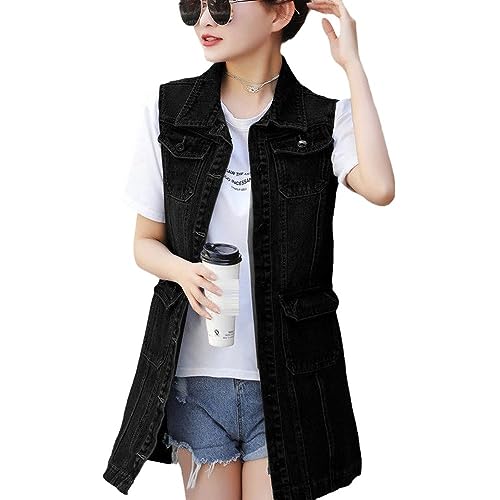 Plus Size Damen-Jeansweste – V-Ausschnitt, Dehnbarer Jeansmantel, Übergröße, Ärmellose Gilet-Jacke, Einreihige Tank-Tops, Modische Westen, Taschen, Lässige Oberbekleidung, Vintage-Schwarze Lang Plus Size Damen-Jeansweste – V-Ausschnitt, Dehnbarer Jeansmantel, Übergröße, Ärmellose Gilet-Jacke, Einreihige Tank-Tops, Modische Westen, Taschen, Lässige Oberbekleidung, Vintage-Schwarze Lang von ZISTRCBAO
