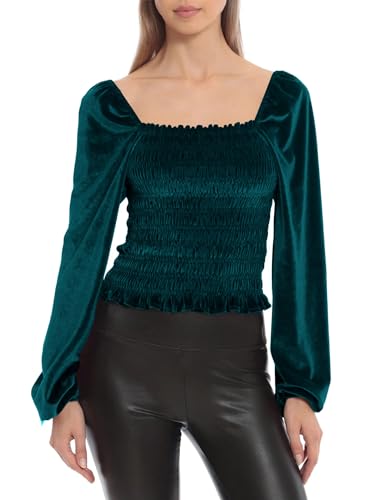 Samtoberteile Für Damen – Winter-Samthemden Mit Quadratischem Ausschnitt, Laternen-Langarm-Veloursoberteil, Lässige Pullover, Hemden, Blusen, Bottoming-Hemd, Party-Warme Oberteile, Dunkelgrün, Wi Samtoberteile Für Damen – Winter-Samthemden Mit Quadratischem Ausschnitt, Laternen-Langarm-Veloursoberteil, Lässige Pullover, Hemden, Blusen, Bottoming-Hemd, Party-Warme Oberteile, Dunkelgrün, Wi von ZISTRCBAO