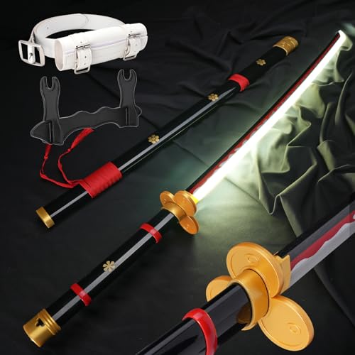 Zisu Light Up Roronoa Zoro Schwert – 101,6 cm Lichtschwert mit wiederaufladbarem Akku – komplettes Set mit Schwert Ständer und Gürtel – schwarzes Yama Enma Schwert von ZISU