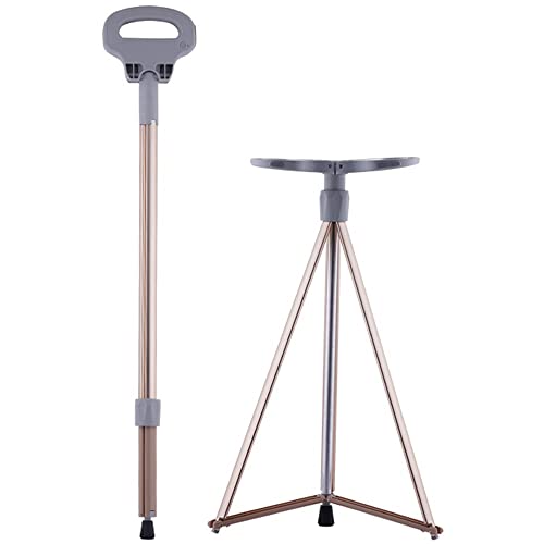 ZJIEX Faltbar Gehstock Mit Sitz, Leicht Spazierstock Wanderstock, Tragbare Krücke Gehhilfe 3 Beine, Belastbar Bis 150 Kg, Mit Reisetasche (Color : Brown) von ZJIEX