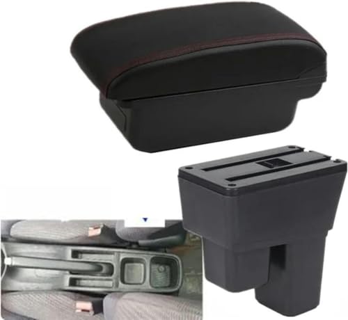 ZKSXSM Auto Armlehne Box Kompatibel Für J/azz Zweischichtige Armlehne PU-Leder Mittelkonsole Aufbewahrungsbox,A1 Red Line No Usb2 von ZKSXSM