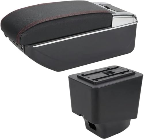 ZKSXSM Auto Armlehne Box Kompatibel Für R/enault Für C/aptur Zweischichtige Armlehne PU-Leder Mittelkonsole Aufbewahrungsbox,A1 Black Red 7usb9 von ZKSXSM