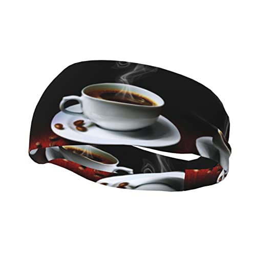 Heißer Kaffee mit Kaffeebohnen-Druck, sportliches modisches dekoratives Schweißband, atmungsaktiv, schweißableitendes Stirnband für Männer und Frauen von ZKZBDPLK