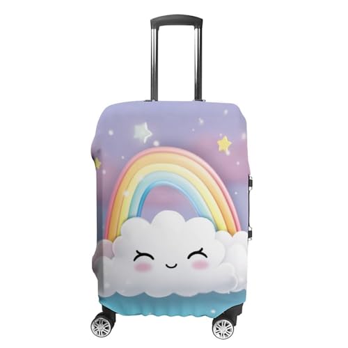 ZLFDSKGY Waschbare Gepäckhülle, Cartoon, lächelnde Wolke, Regenbogen, bedruckt, elastischer Kofferschutz, kratzfester Kofferbezug für Gepäckgröße, Cartoon Smiling Cloud Rainbow, S von ZLFDSKGY