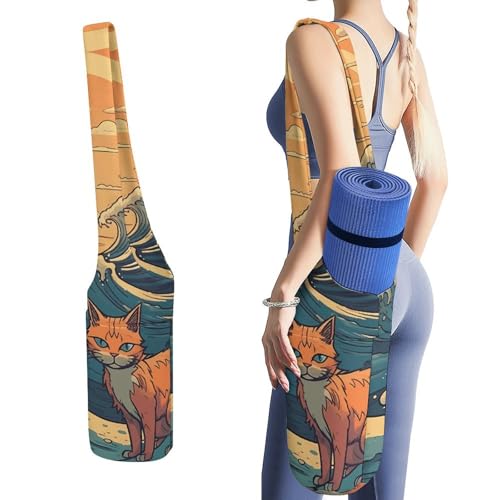 ZLFDSKGY Yogamatten-Tasche aus Segeltuch, Anime-Stil, Katze, bedruckte Yogamatte, Aufbewahrungstasche mit Gurt, große Kapazität, Turnbeutel für Männer und Frauen, Pilates, Strand, Reisen von ZLFDSKGY