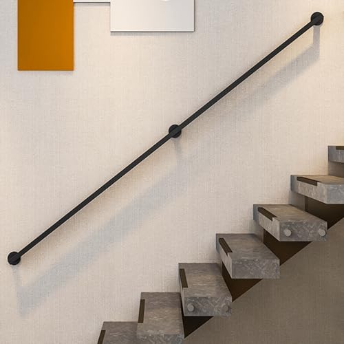 Handlauf für Treppen mit Komplettset Treppenhandlauf Innentreppe Geländerschiene Treppengriff Rutschfester Treppengeländer aus Eisen Sicherheitswandmontierter Geländer-Handhaltegriff,Schwarz (160CM) von ZLSPON