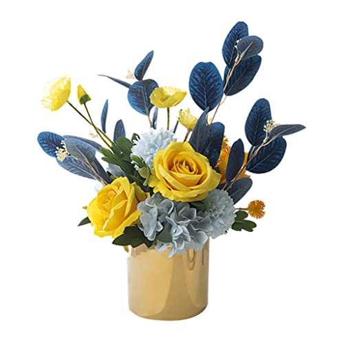 Künstliche Blumen zur Dekoration, künstliche Blumen mit goldener Vase, Seidenrosenstrauß, Blumenarrangements in Keramikvase für Hochzeit, Zuhause, Schreibtisch, Dekoration, künstliche Blumen, P von ZLSPON