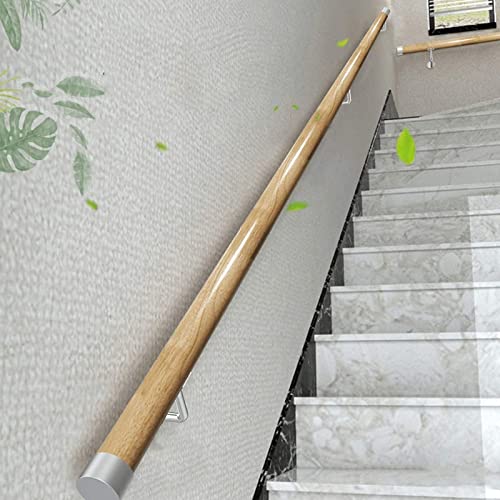 ZLSPON Hölzerner Handlauf für Treppen, 1 m, 2 m, 3 m, 4 m, Rutschfester Treppenhandlauf mit silbernen Wandhalterungen, sicheres Treppengeländer für ältere Kinder für Zuhause, Innen- und Außenbereich, von ZLSPON