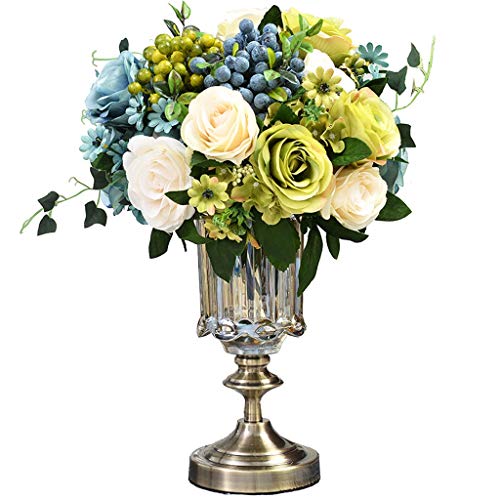 ZLSPON Künstliche Blume im Topf, eleganter künstlicher Blumenstrauß mit Glasvase, Heimbüro-Dekoration, Hochzeitsdekorationen, künstliche Pflanze, Blumenarrangement Bright Day von ZLSPON